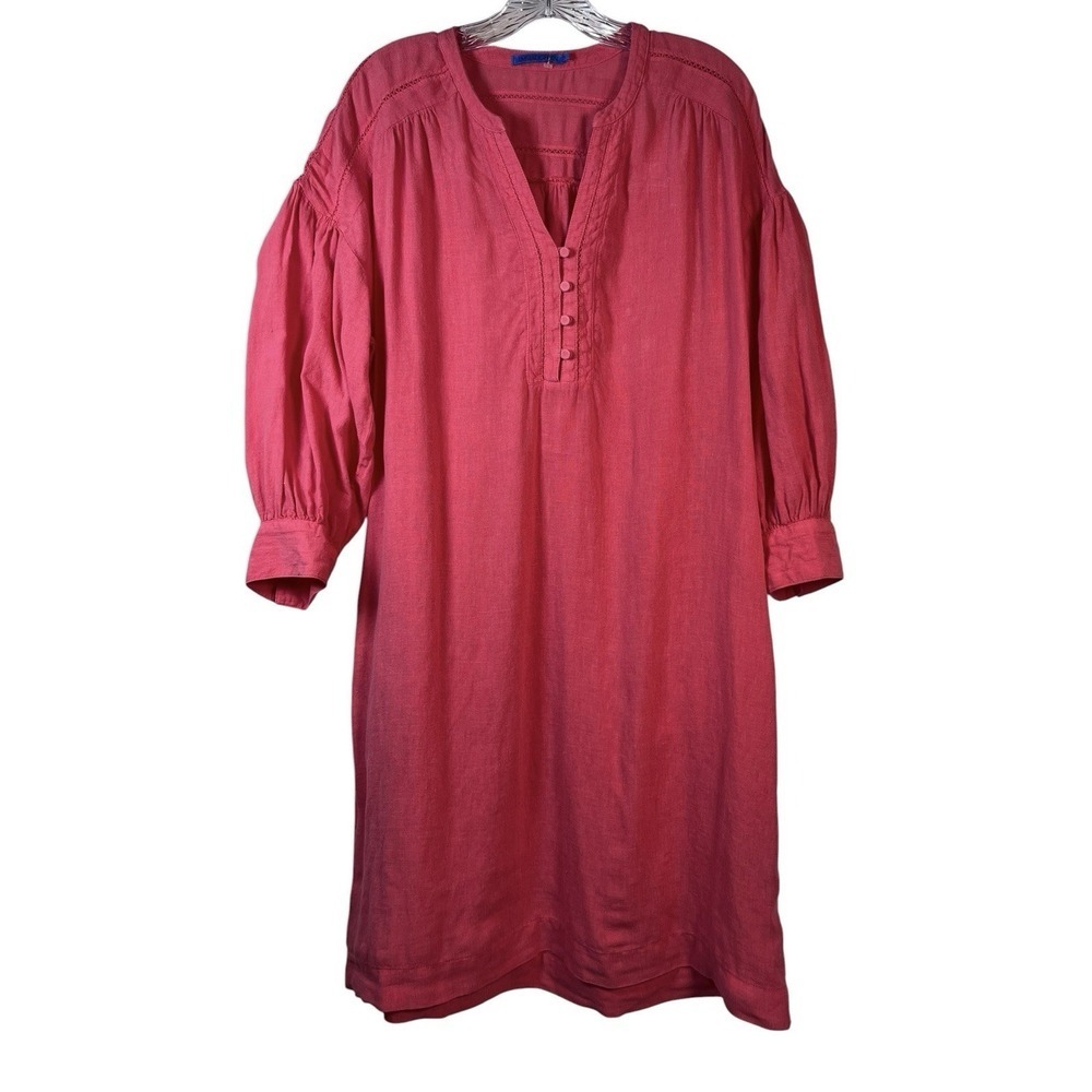NWOT J McLaughlin Dress Sz L Nylee 100% Linen Coral Rose Pink 3/4 Sleeve Pockets